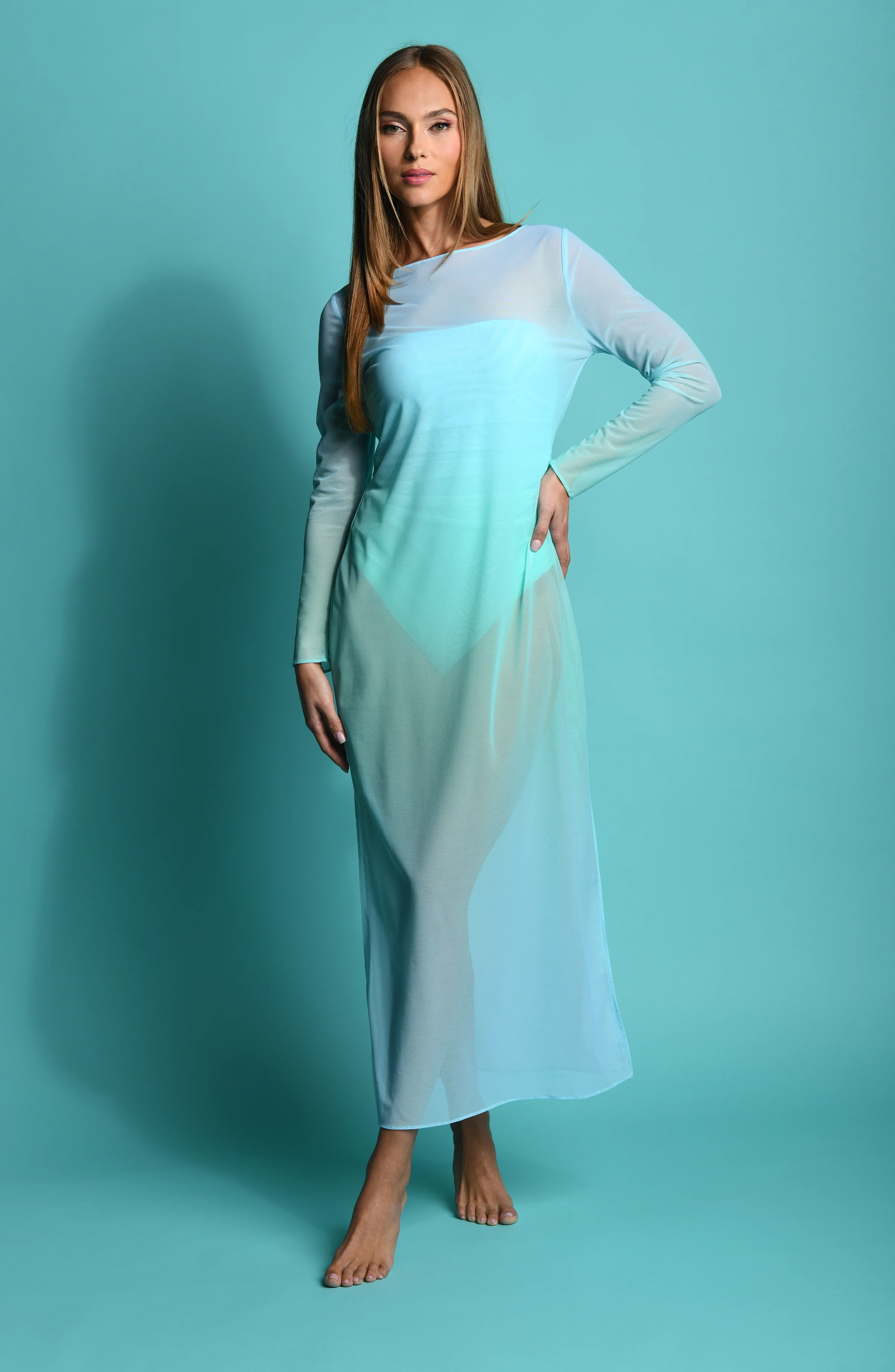 Sunshine 79 Ombre Illusions Long Sleeve Maxi Dress