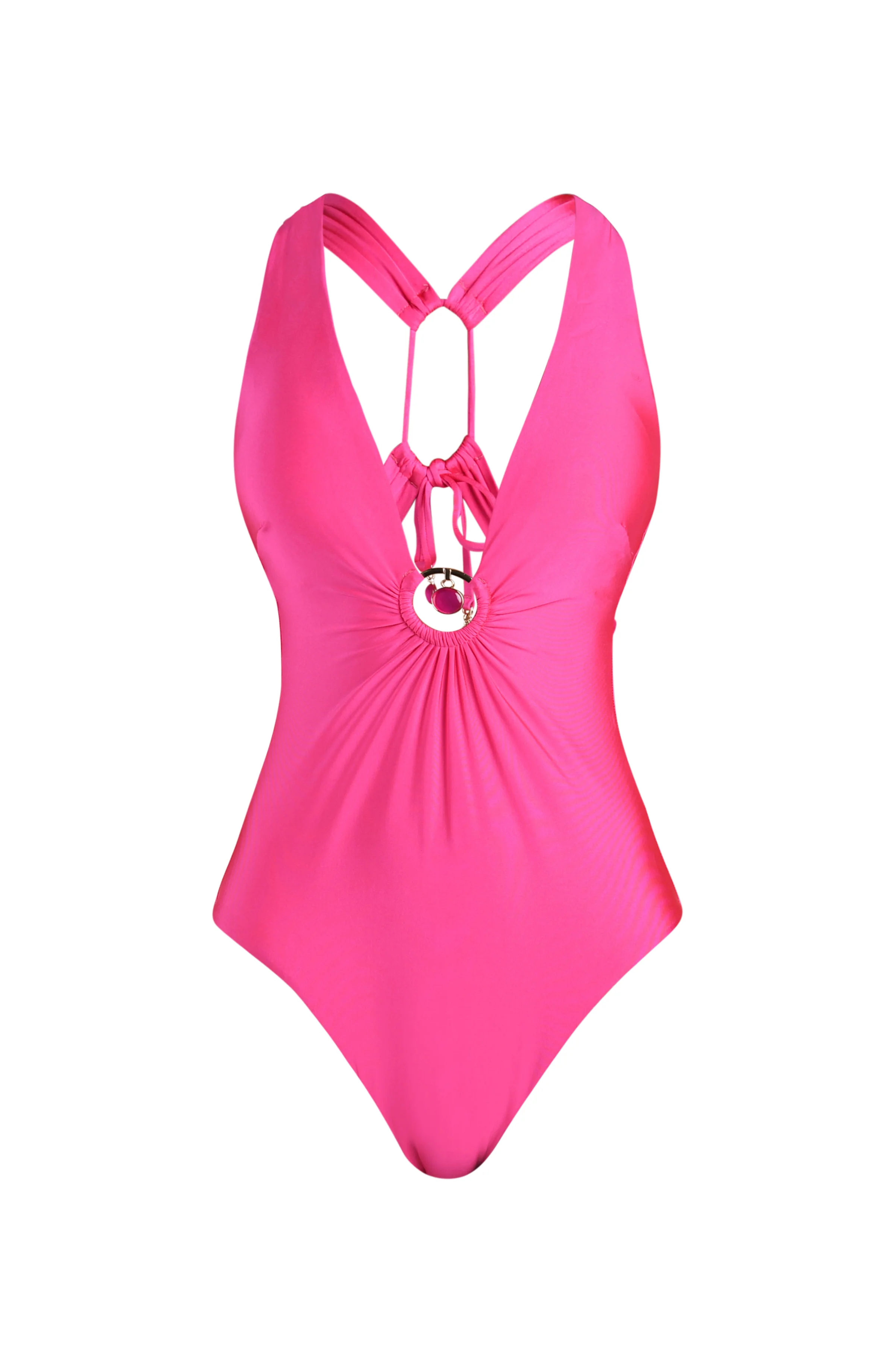 Sunshine 79 Solids Keyhole V-Plunge One Piece - Pink - Image 4