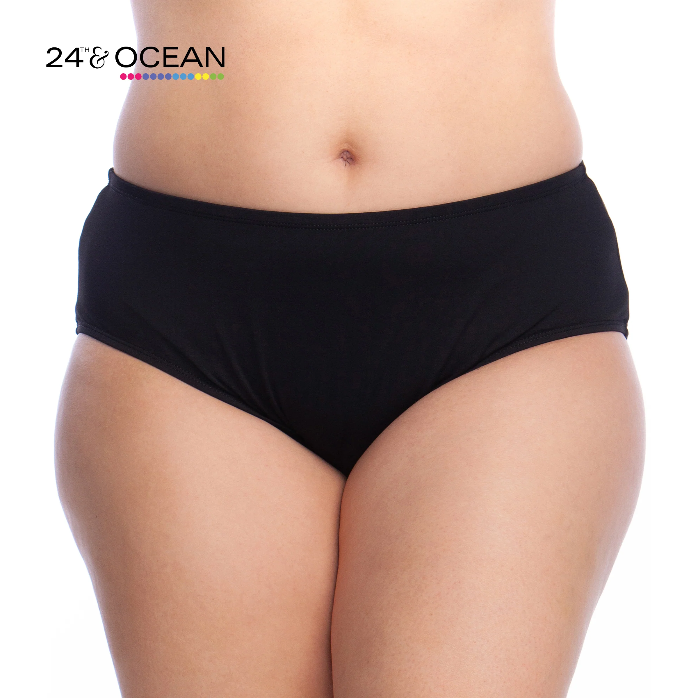 24th & Ocean Solid Mid Waist Hipster Bikini Swimsuit Bottom - Image 3