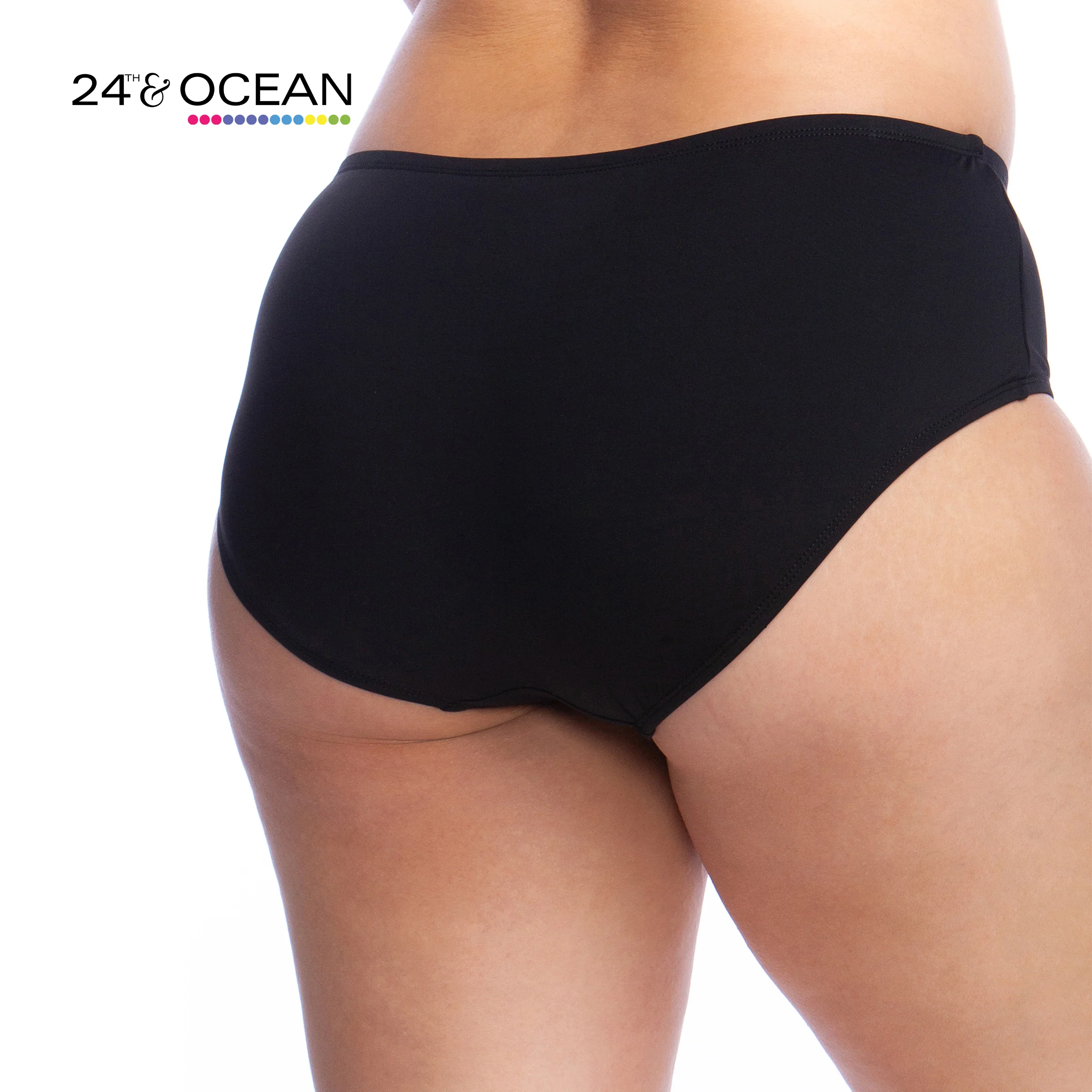 24th & Ocean Solid Mid Waist Hipster Bikini Swimsuit Bottom - Image 4