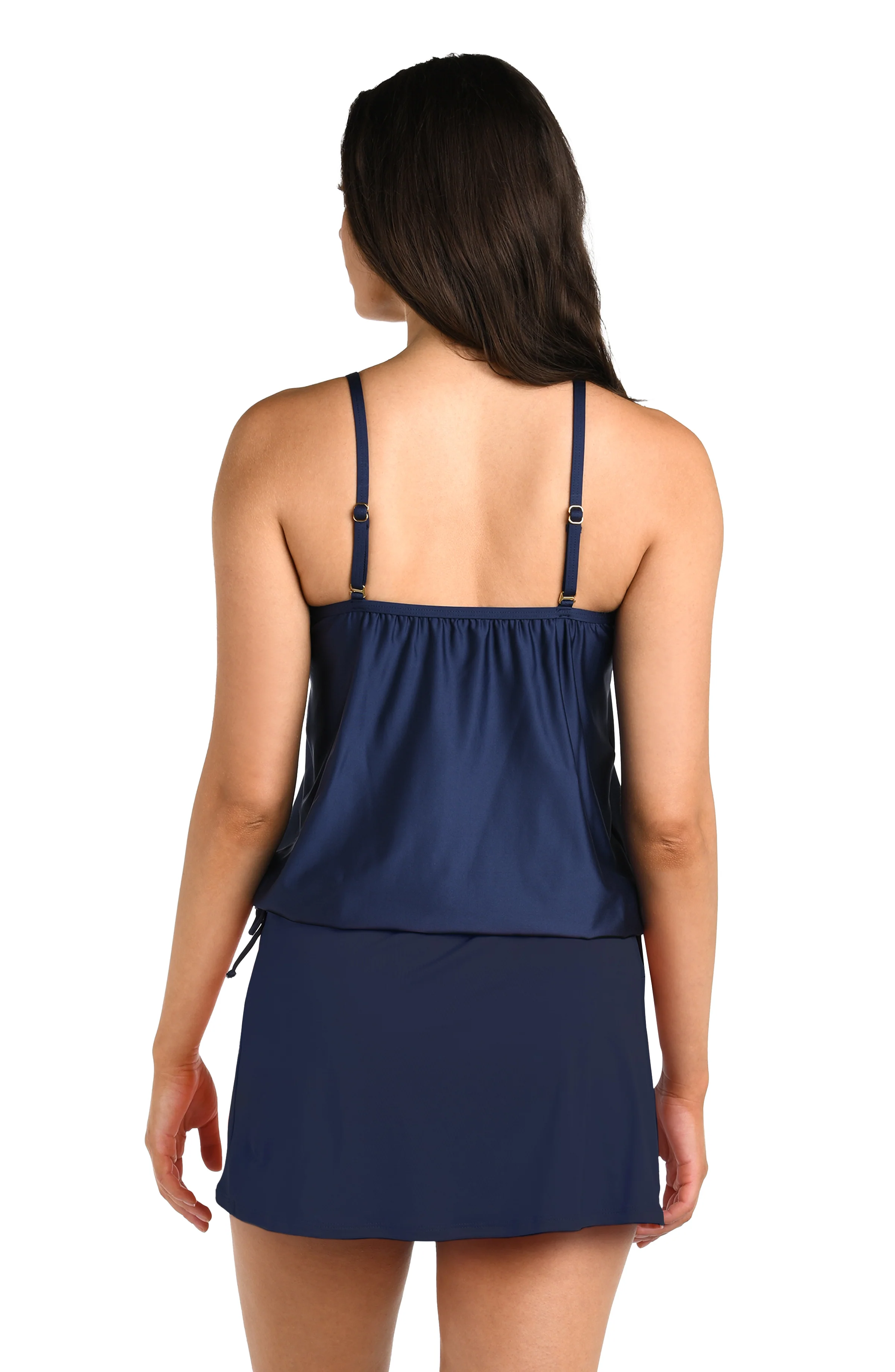 24th & Ocean Solid Underwire V-Neck Blouson Tankini Top - Image 2