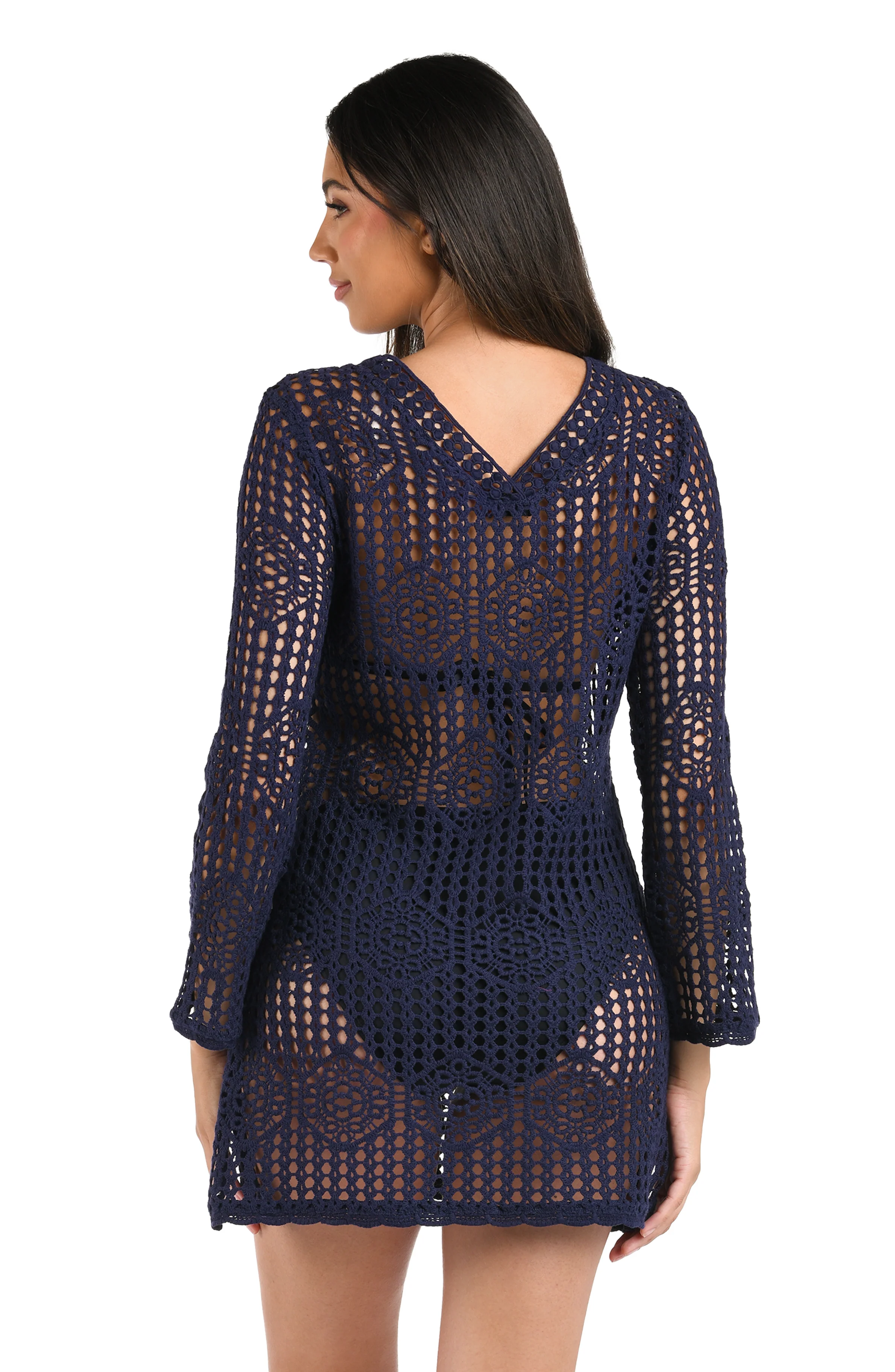 Waverly Covers Crochet V-Neck Tunic Cover Up - Indigo - FINAL SALE - Image 2