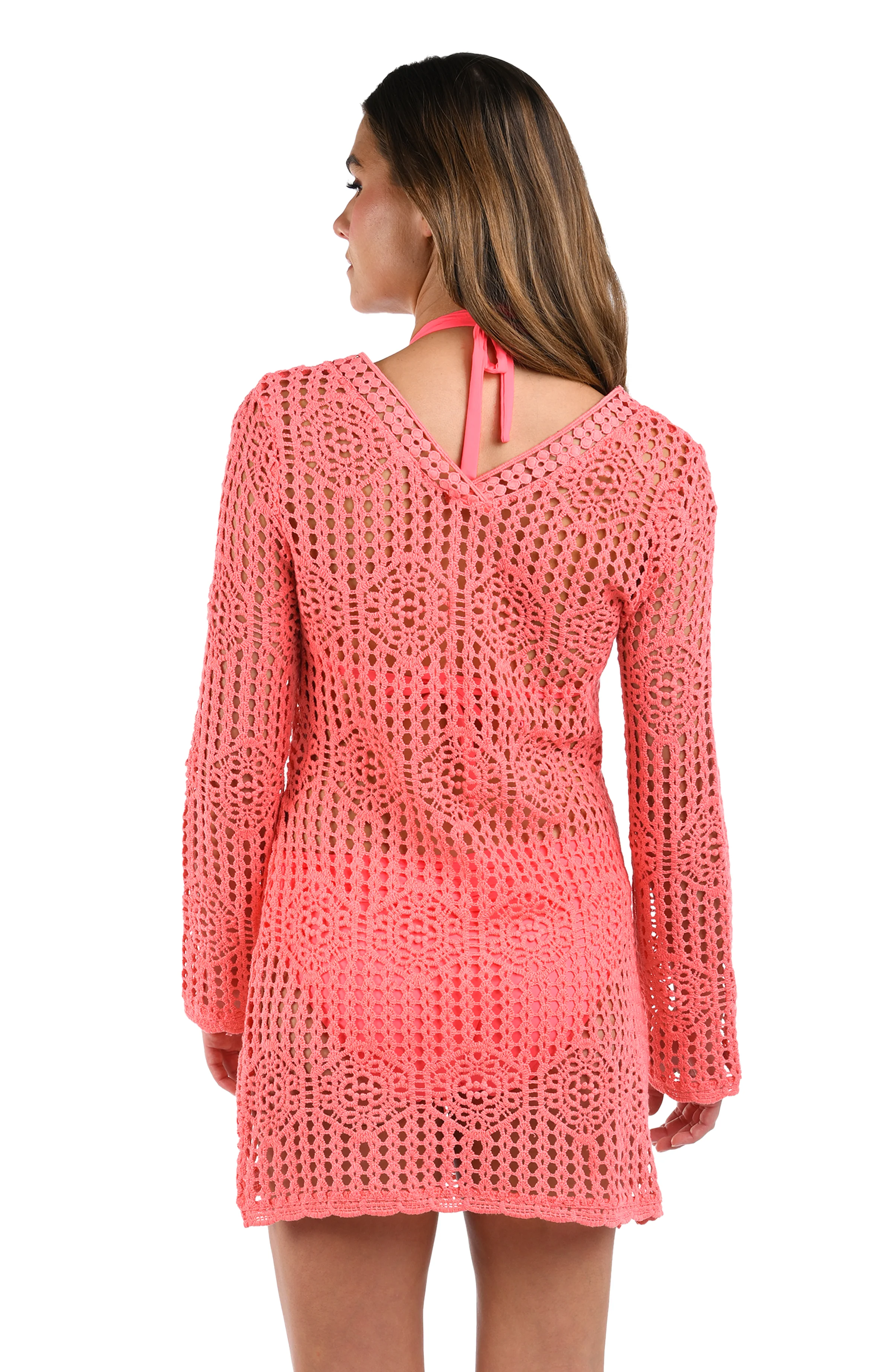 Waverly Covers Crochet V-Neck Tunic Cover Up - Coral Reef - Image 2